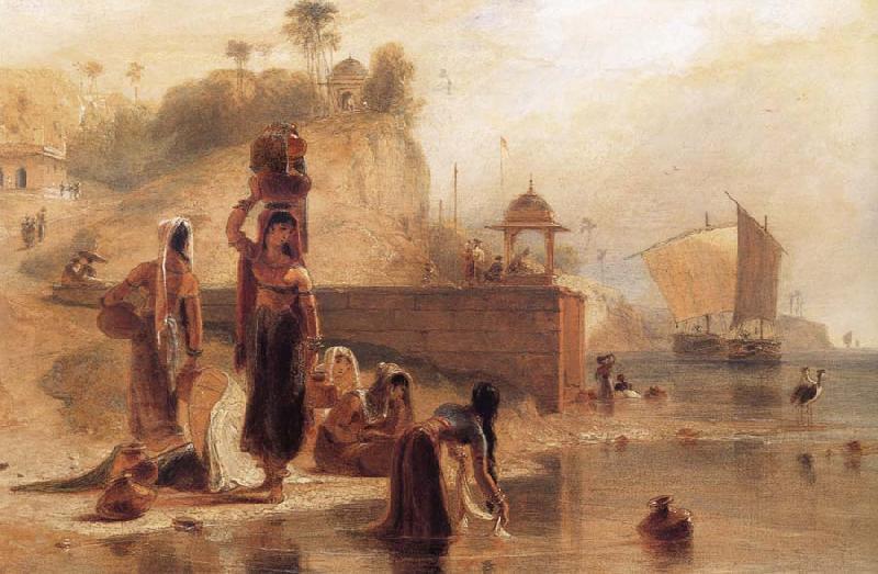 William Daniell Women Fetching Water from the River Ganges near Kara Sweden oil painting art